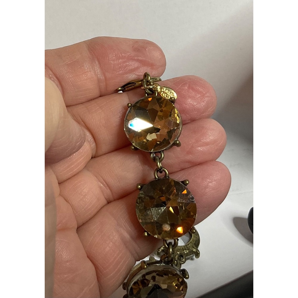 Kirks Folly Link Bracelet Antique-finish/Warm Gold-tone Champagne Crystals 7" - Picture 6 of 10